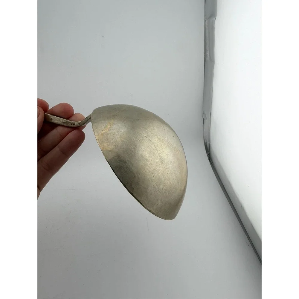 Large Art Deco Silver Tone Soup Ladle Vintage Embossed Handle Serving Piece